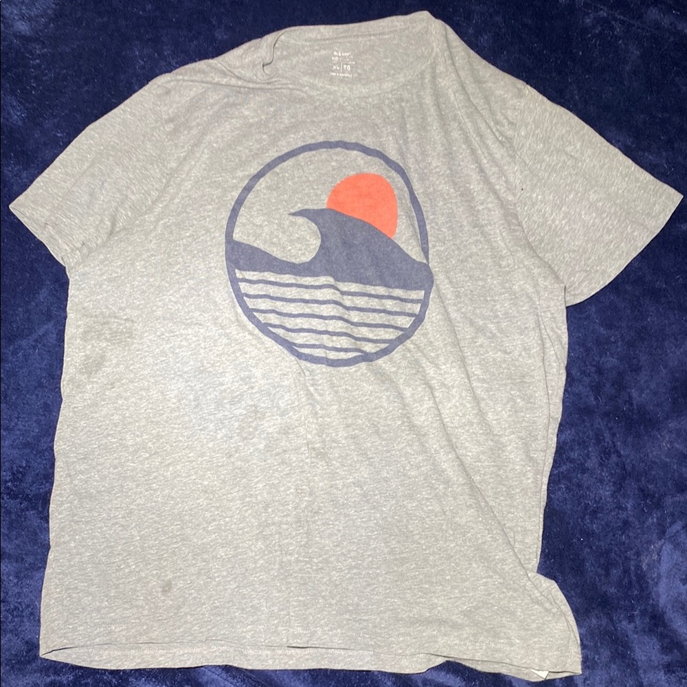 Gray Graphic Tee with Wave Design